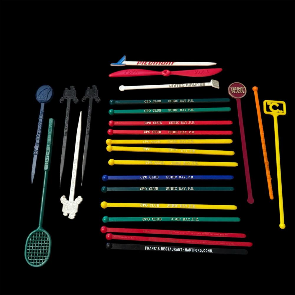 25 Vintage Advertising Swizzle Sticks TWA Piedmaont Airlines CPO Club